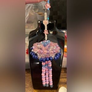 Pink and Blue Beaded jellyfish keychain.
